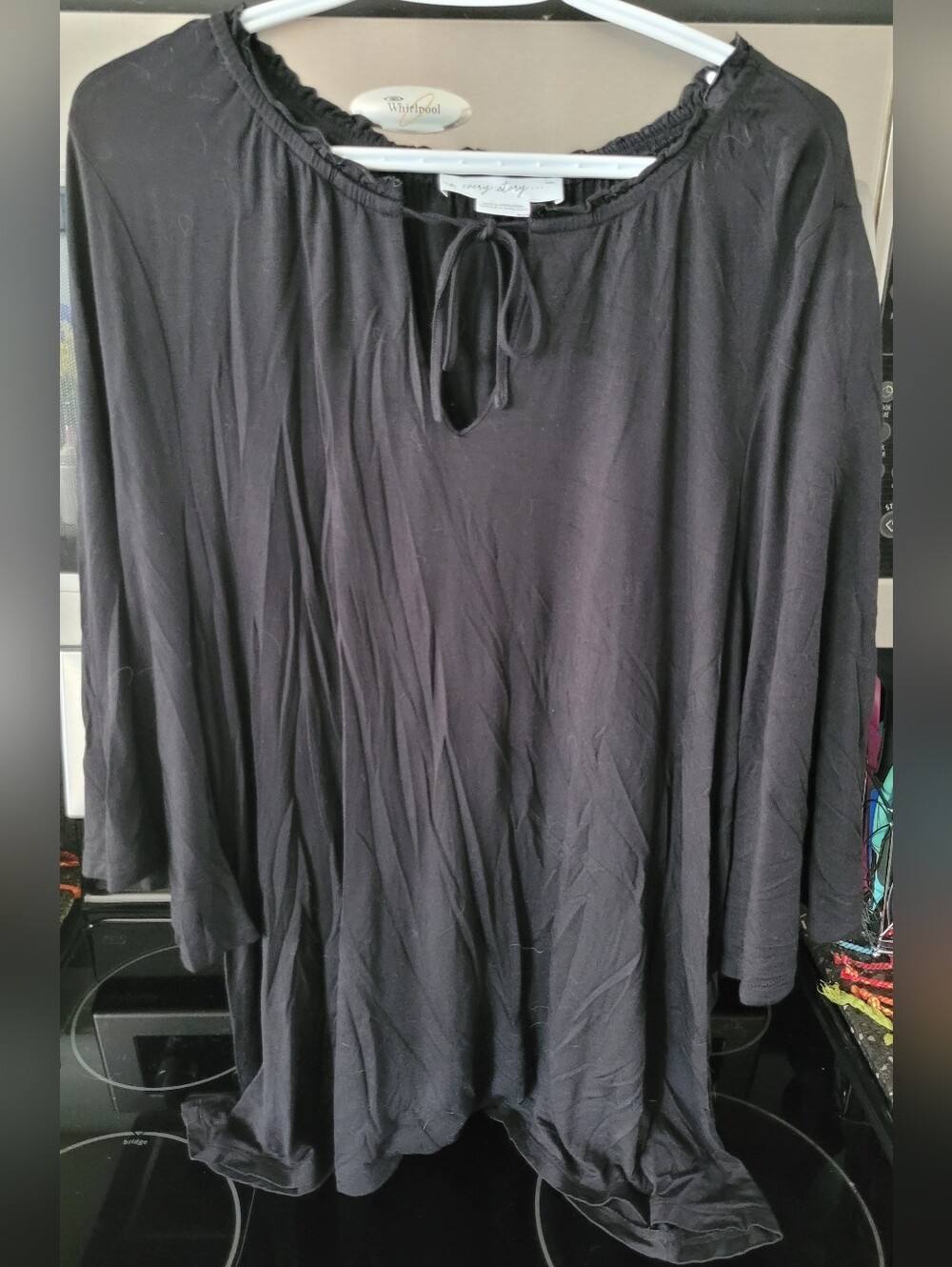 Lot 1: Black Tie-Neck Flowing Peasant Blouse